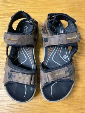 Ecco Brown and Black Men's Adjustable Leather Sport Sandals